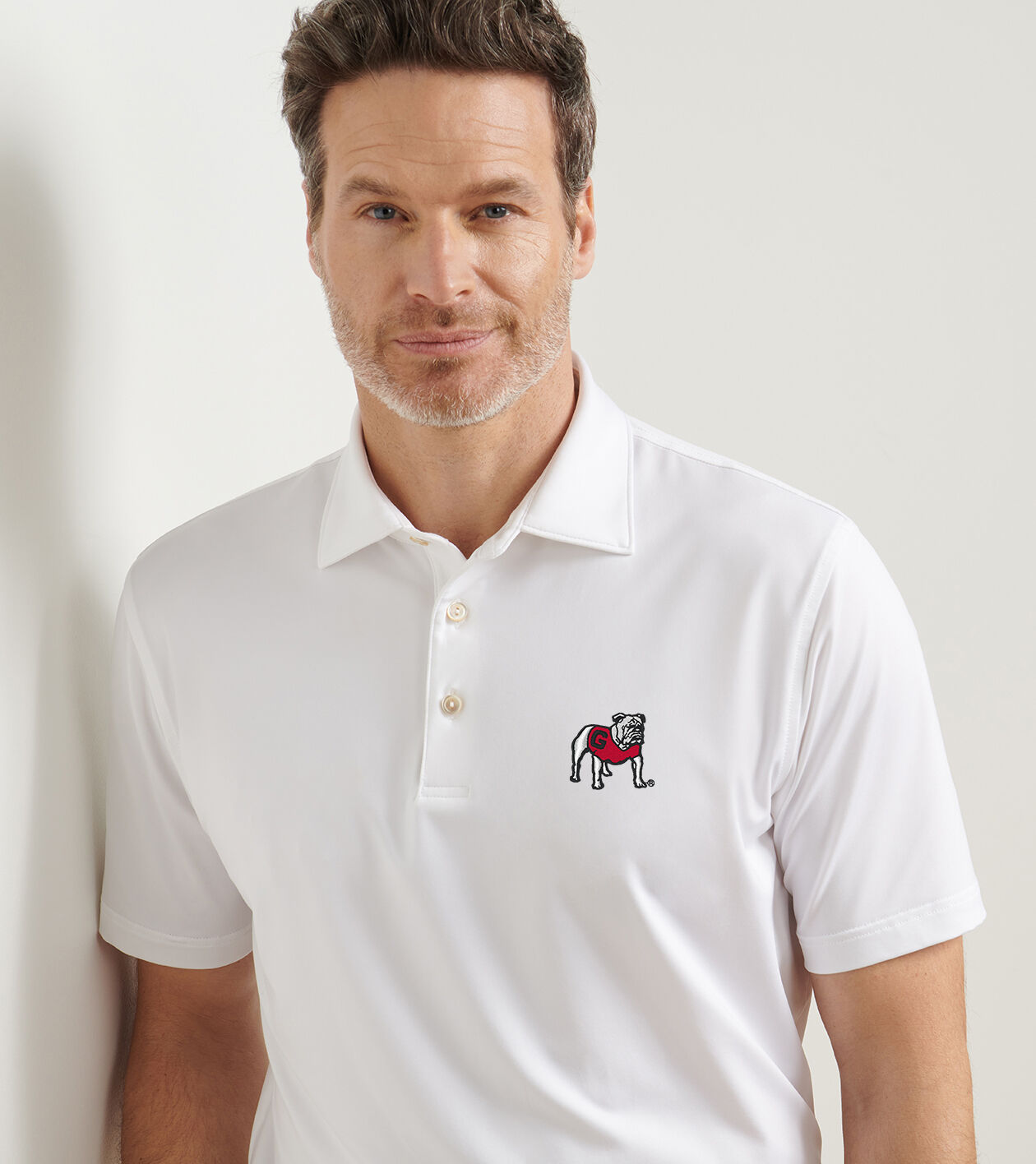Georgia Standing Bulldog Solid Performance Jersey Polo (Sean Self Collar) 1 Georgia Standing Bulldog Solid Performance Jersey Polo (Sean Self Collar)