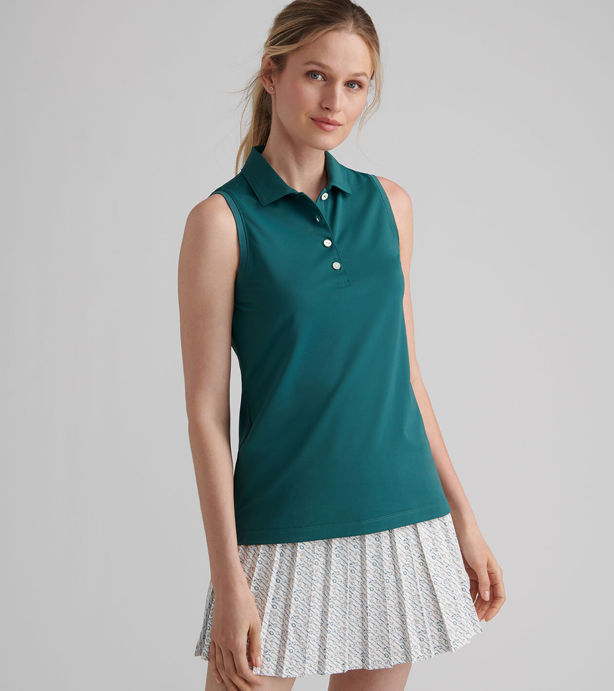 Banded Sport Mesh Sleeveless Button Polo