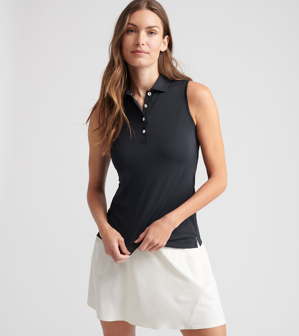 Women's Banded Sport Mesh Sleeveless Button Polo 2 Women's Banded Sport Mesh Sleeveless Button Polo
